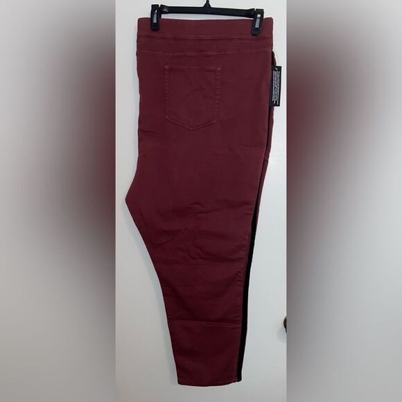 DENIM & CO 5XL Comfy Knit Pull-on Burgundy Denim w/ Black Velvet Stipe NEW (B9) - Picture 2 of 7